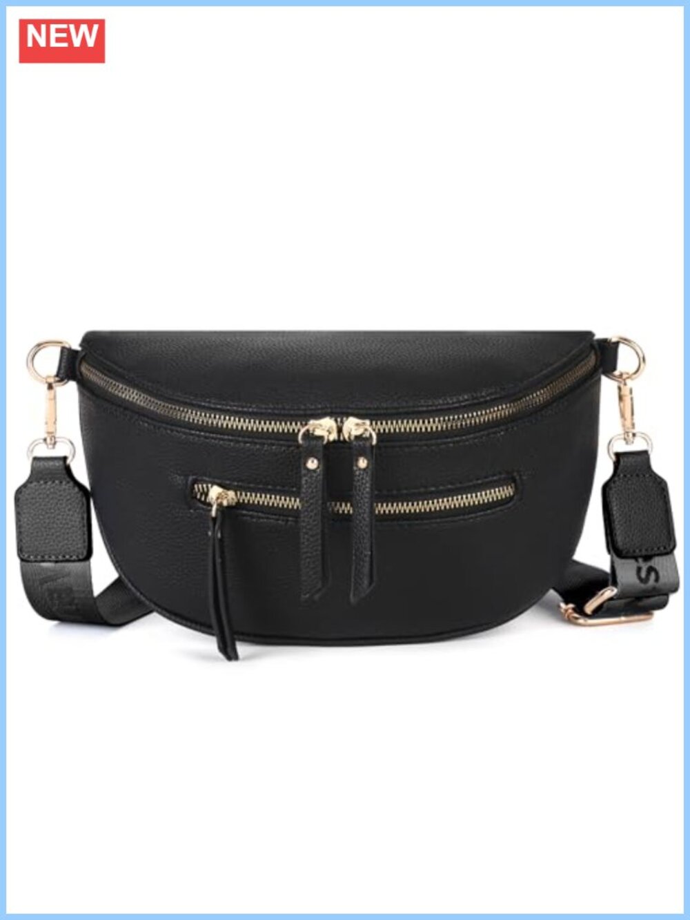 Vegan Leather Crossbody Bag Wide Strap Crescent Sling
